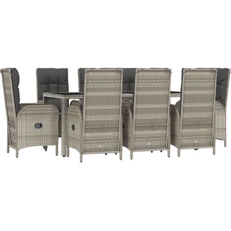 Ensemble de salle à manger de jardin meuble extérieur 9 pièces avec coussins gris