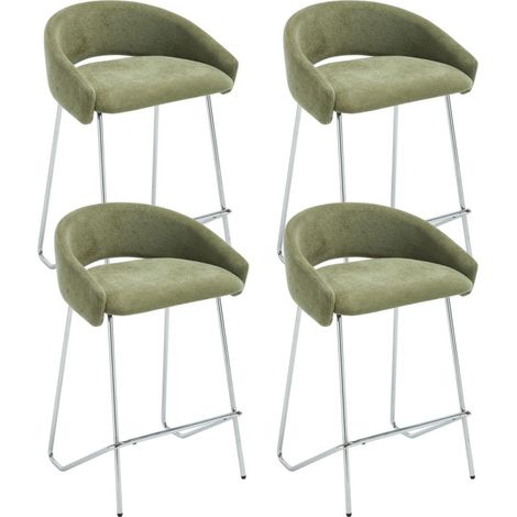 Wahson Bar Stools Set of 4 Chenille Modern Simple Counter Chairs with Silver Metal Legs for Home Bar Pub Restaurant, Green (1/5)