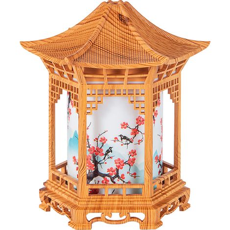 Chinesischer Stil Luftbefeuchter, Kreativer Nebeldiffusor mit LED-Nachtlicht, Originelle Inneneinrichtung aus hellem Holz (120x104x136 mm), Geschenkidee-lsw