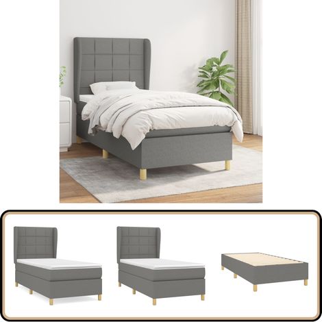 Sommier à lattes de lit et matelas Gris foncé 90x190 cm Tissu - Lit Plateforme - Lit Tapissier - Literie - Matelas À Ressorts Ensachés - Tête De Lit Ajustable