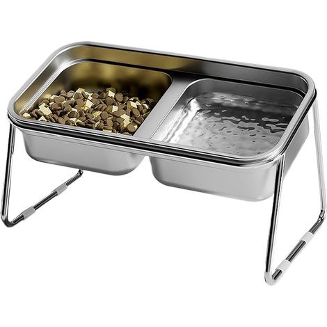 Gamelles surélevées pour chats, double bol en acier inoxydable, gamelles inclinées à 15 degrés, gamelle pour chats d'intérieur, 19,5 x 11 x 11 cm / 7,68 x 4,33 x 4,33 pouces, acier inoxydable 304 (1/5)