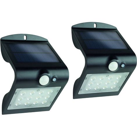 LED Solar Wandleuchten 2er SET Außenleuchte Hausbeleuchtung Schwarz 14,5x9,6cm (1/5)