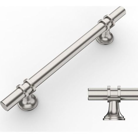 10 Stück Küchenschrankgriffe aus gebürstetem Nickel, 128 mm, Aluminiumlegierung, Möbelgriffe mit Schrauben, für Schubladen, Schränke und Kommoden (1/4)