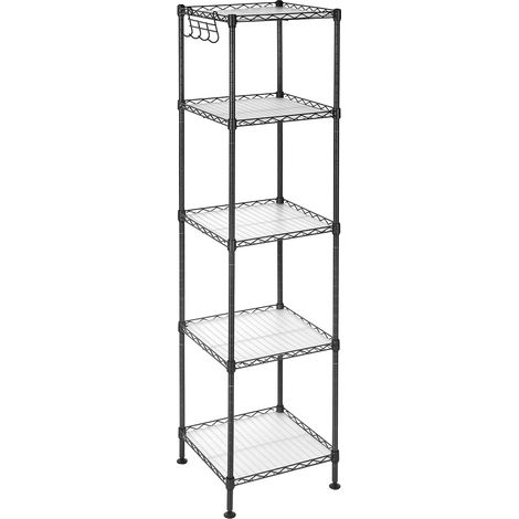 Songmics – Étagère d'angle en métal pour salle de bain – 5 niveaux réglables – Capacité 100 kg – Dimensions 30 x 30 x 123,5 cm – Crochets inclus – Noir (1/5)