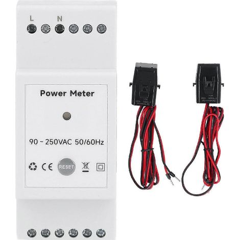 Compteur d'énergie WiFi avec 2 transformateurs de courant à pince de 80 A, multimètre de puissance monophasé kWh pour systèmes d'énergie solaire