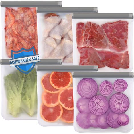 Lot de 6 Sacs Congelation Reutilisables, 11x11, Refermables, Aliments, Sans BPA, Cuisine, Repas (1/5)
