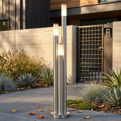Wegeleuchten Außen Edelstahl LED Stehleuchte Außen groß, Gartenleuchte 170 cm  3 silberne Säulen,3x 11W 3x 1055lm warmweiß ,D 28 cm