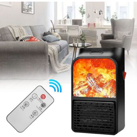 Portable Ceramic Electric Heater, 900W, Small Fan, PTC, for Fireplace, with Simulated Flame, EU Plug (1/5)
