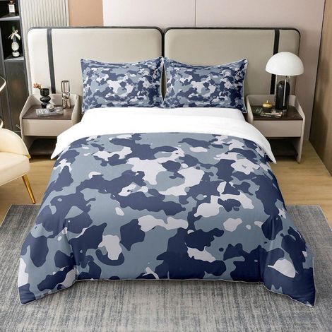 Bettwäsche-Set 135x200cm Camouflage Blau 100% Baumwolle mit Reißverschluss