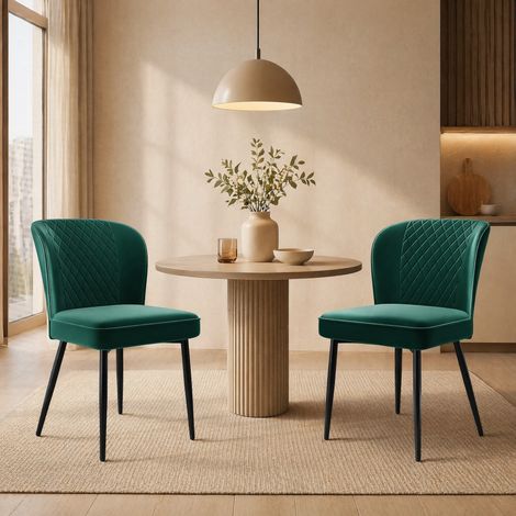 Set de 2 sillas de comedor de terciopelo verde oscuro con estructura de metal DESVIAE (1/5)