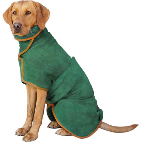 Peignoir Chien, Peignoir en Microfibre Super Absorbante pour Animaux, Réglable Peignoir pour Chat Chien avec Extensible Ceintureà, Séchage Rapide pour Douche, Natation (Vert, M)