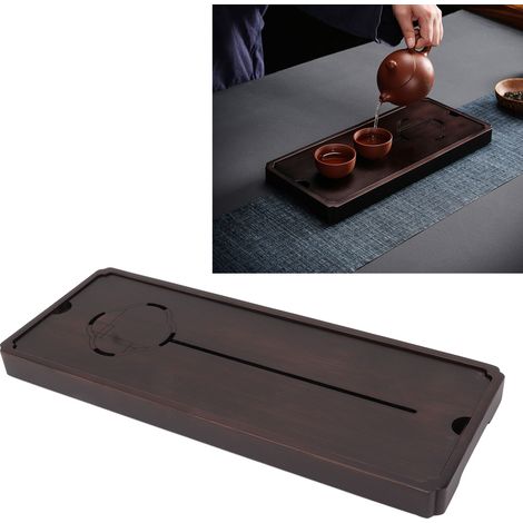 Kleines, walnussfarbenes Bambus-Teetablett, ideal für den Heimgebrauch und perfekt für Kung-Fu-Tee. Es verfügt über einen einfachen Wasserbehälter und ein großes Fach für die Trockenbrühung. (1/5)