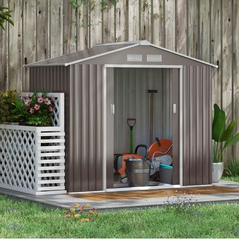 Casetta da giardino 213x130x185 cm, 2 porte scorrevoli, 4 aperture di ventilazione, acciaio grigio (1/5)