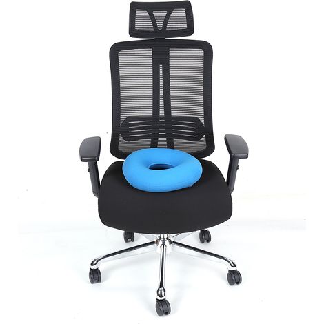 Coussin de siège gonflable rond avec pompe pour soutien des hanches et hémorroïdes (bleu) (1/3)