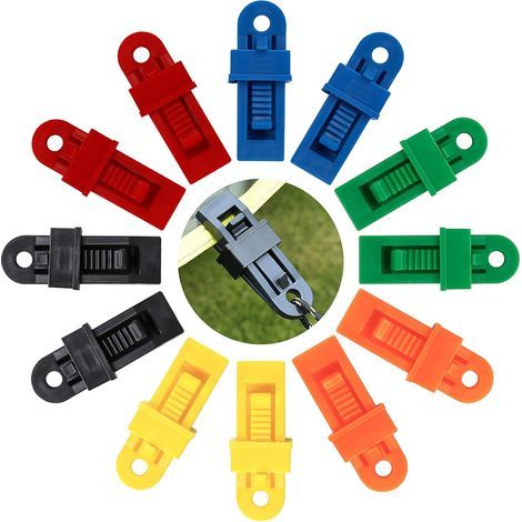 Clip multifunzionali per tenda, morsetti in plastica per tenda, clip per telone per campeggio, attività all'aperto ed escursionismo, 12 pezzi (multicolore) (1/5)