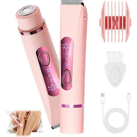2 in 1 Women Electric Shaver with LED Display, Female Intimate Trimmer  USB Rechargeable, Intimate Shaver for Women Double Head, IPX7, Women's Bikini Trimmer for Armpits Legs Face Arms (1/5)