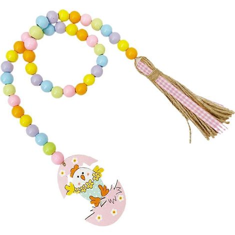 Guirlande de perles en bois pour décoration de Pâques, 4 pièces, guirlande de perles multicolores avec pompons (1/5)