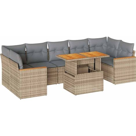 Set sofás jardín y cojines 8 pzas ratán sintético acacia beige vidaXL (1/5)