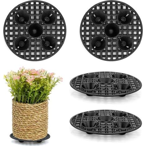 Allecto,Élévateur de plantes,Décoration de jardin,Convient pour une utilisation intérieure et extérieure,Noir,Plastique,20 cm,Lot de 4 (1/5)