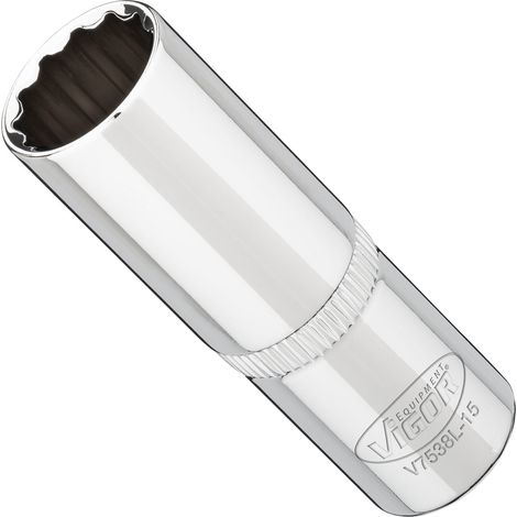 VIGOR Steckschlüsseleinsatz, lang, 3/8 (10 mm) Vierkant hohl, Außen Doppelsechskant Profil, SW 15 mm (1/3)