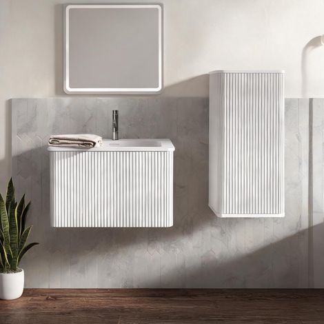 Meuble sous vasque suspendu avec vasque blanc 60 cm coloris blanc (1/5)
