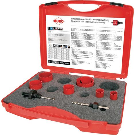Set di seghe a tazza 8 unità 19 - 57 mm profondità di taglio 38 mm HSS-bi-métal RUKO