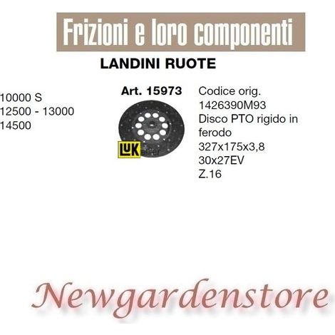 Disco frizione 15973 LANDINI trattore 10000 12500 13000 14500 327x175x3,8 Z16