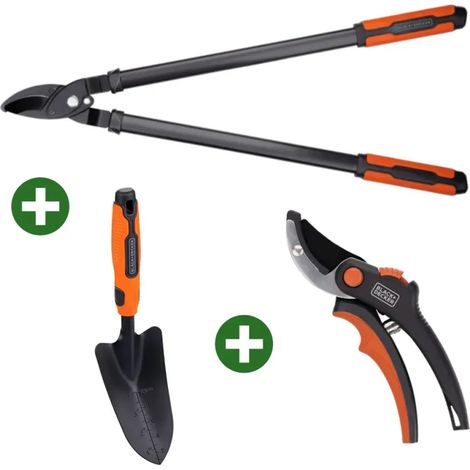 Kit Jardinage Black&Decker 3-en-1 : Transplantoir + 2 Sécateurs (20cm & 71cm)