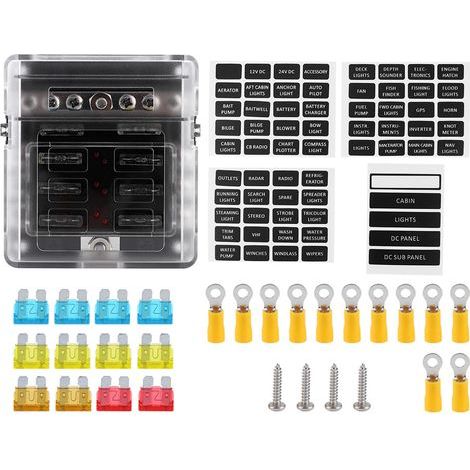 6-facher 12V-24V-Sicherungskasten für die Kfz-Elektrik, inklusive Flachsicherungshalter mit Klemmen und Sicherungen (1/5)