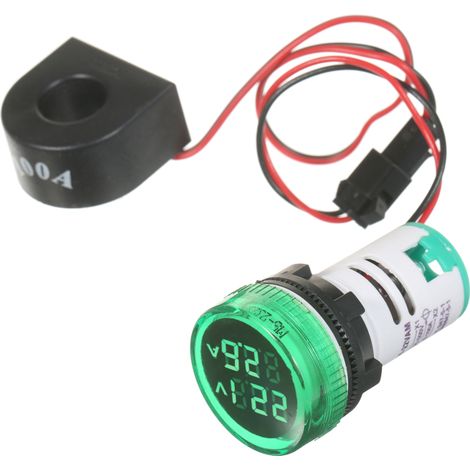 Mini voltímetro digital redondo, voltímetro/amperímetro con doble pantalla LED, compatible con AC50-500V y AC0-100A.
