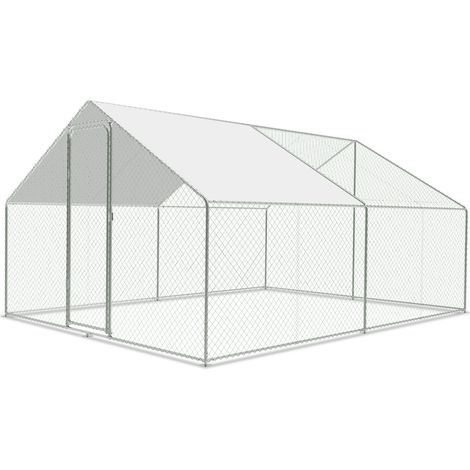 Randaco – Poulailler extérieur en acier galvanisé 3 x 4 x 2 m – Enclos avec protection solaire – Cage à poules pour 6 à 8 volailles