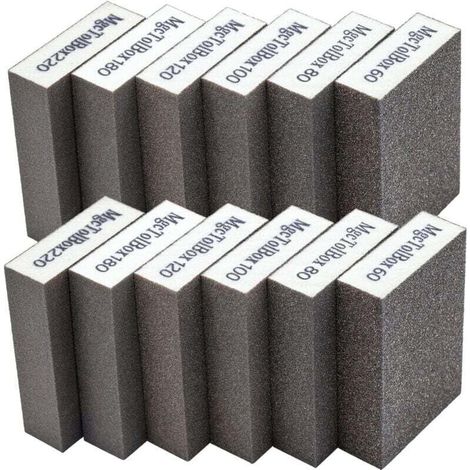 12pcs Éponge de ponçage, Cales à poncer kit Polissage Grain 60/80/100/120/180/220 spécifications lavables et réutilisables