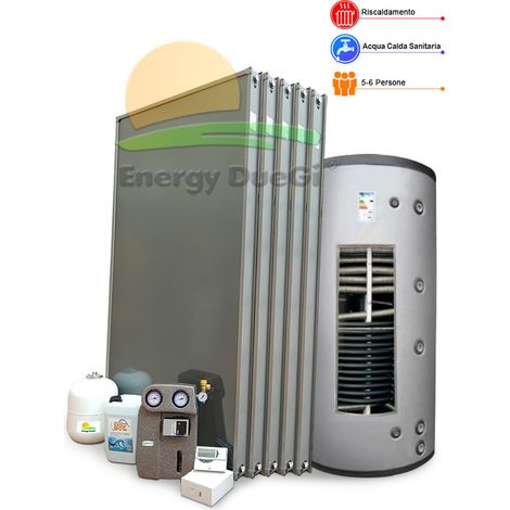 Kit impianto solare termico per stoccaggio di Acqua da Riscaldamento e produzione ACS, 5-6 persone, termoaccumulo combinato 800 litri, EFMAX (1/5)