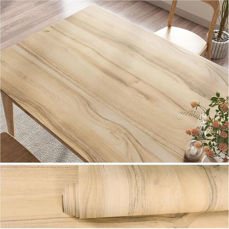 Papier Peint Effet Bois Chêne Vieilli Papier Adhesif pour Meuble Bois Marron Clair Vinyle Adhesif Cuisine Stickers Porte Placard Chambre Salle de Bain Imperméable 40cm×300cm (1/5)