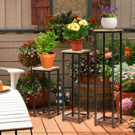 Porte-plantes de jardin lot de 3 en acier noir OKMYHOME (1/5)
