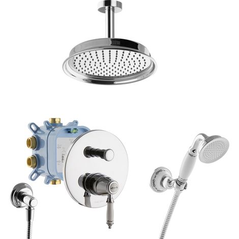 Système de douche Nostalgie Retro avec douche pluie - Ensemble complet avec boîte d'installation au plafond