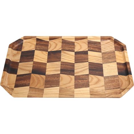Plateau de service en bois pour fruits et desserts, motif quadrillé, plateau rectangulaire pour thé et pâtisseries, 38 x 24 cm (1/5)