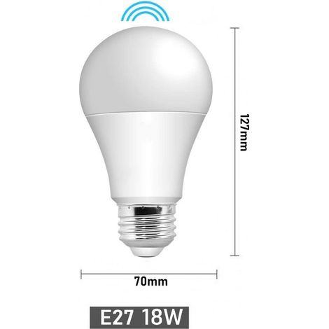 Ampoule LED intelligente (blanc chaud 18 W 220 V) avec détecteur de mouvement radar, culot E27, ampoule infrarouge à économie d'énergie (1/3)