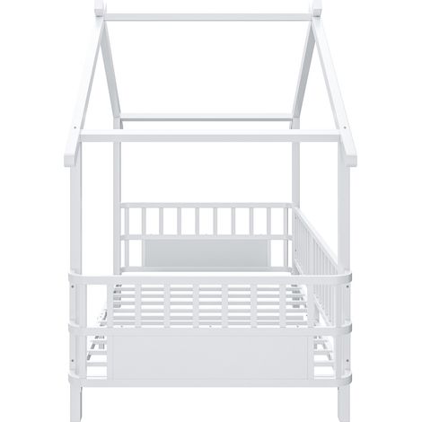 Kinderbett aus Metall in Hausform 90 x 200 cm mit Sicherheitsbarriere, Weiß (1/5)