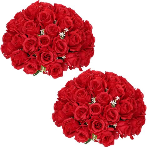 Fiori Artificiali Rose Rosse Mazzo Tomba 2 Pezzi 35 cm (1/5)
