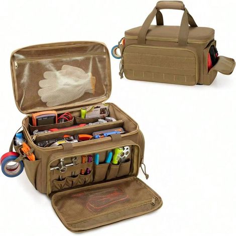 Sac de rangement d'outils multifonction pour hommes, Sac organisateur d'outils portable, Sac fourre-tout à outils, Sac à outils de réparation automobile pour mécaniciens et électriciens, Kaki (1/5)