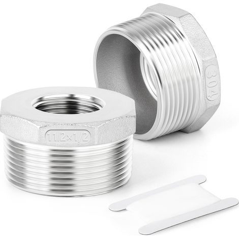 2 pièces de douille hexagonale réductrice en acier inoxydable 304, 1-1/2" BSP mâle x 1/2" BSP femelle, adaptateur de tuyau réducteur, pour l'eau, l'huile, l'air et le gaz (1/5)