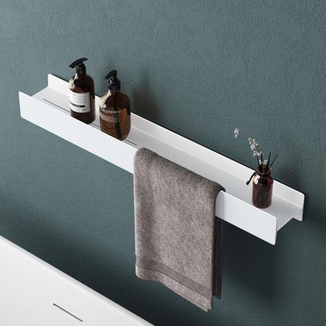 Mai & Mai Mensola da Parete Multifunzionale 80cm, Mensola per Doccia in Lega di Alluminio-Magnesio con Strato Antiruggine Mensola da Appendere per Bagno e Cucina, Rimovibile, Bianco Opaco, Reglo-03