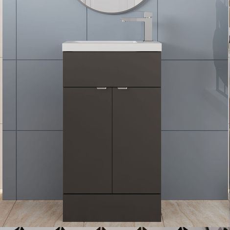 Hudson Reed Fusion Compact Vanity Unit with Basin 500mm Wide - Gloss Grey (1/5)