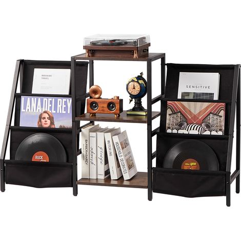 VEVOR Supporto per Giradischi, Supporto per Dischi in Vinile in Metallo a 3 Livelli, Contiene fino a 280 Album, Supporto per Giradischi con Ripiano Espositivo, Portadischi per Soggiorno, Nero