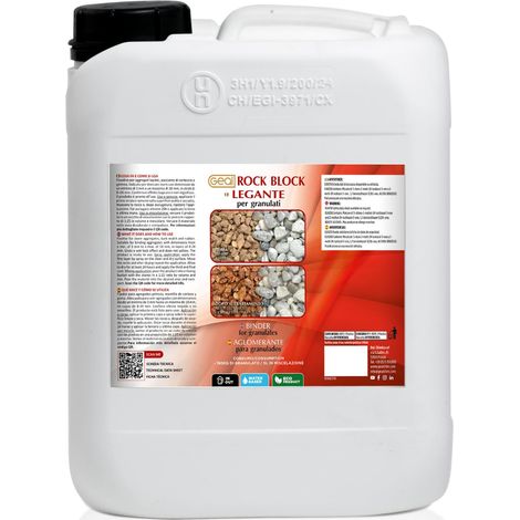 GEAL - Rock Block Consolidante per Granulati a Base di Emulsione Acrilica Fissativa, Trasparente, Resistente all'Acqua e Temperature Estreme, 5 l
