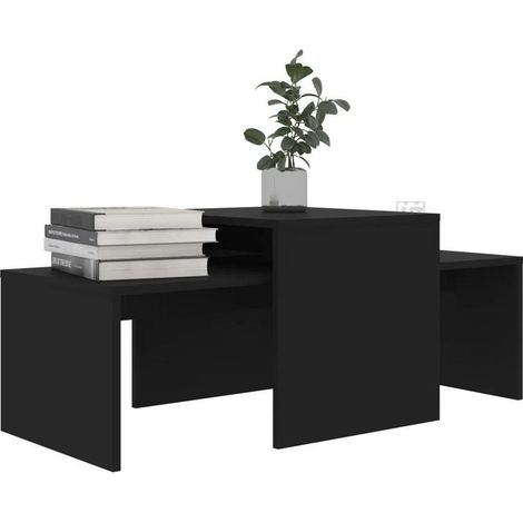 Set de 2 tables basses gigognes bois noir Folet 100 cm (1/5)