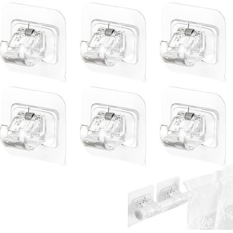 Set mit 12 selbstklebenden Gardinenstangenhalterungen, Gardinenstange ohne Bohren, selbstklebende Gardinenstangenhaken, ideal für Küche und Badezimmer (transparent) (1/5)