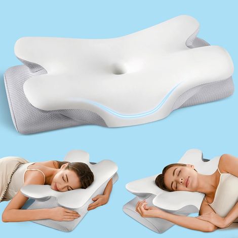 Ergonomic Memory Foam Orthopedic Pillow, Breathable, Relieves Neck Pain, Pillow for Side, Back, and Stomach Sleeping, Soft, Gray (1/5)