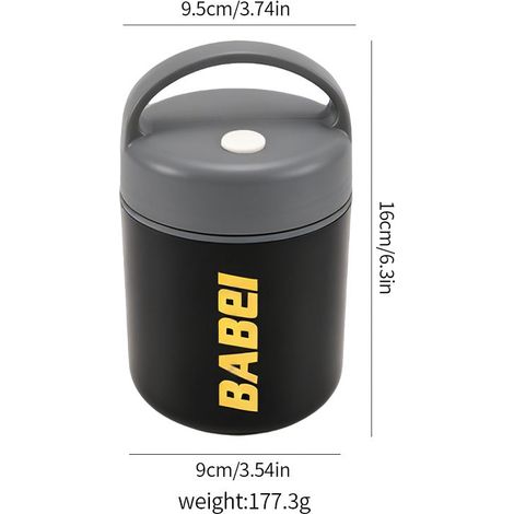 Boîte repas isotherme en acier inoxydable 9x16x9.5 cm noir, gourmette pour petit-déjeuner, idéale pour le bureau et les déplacements (1/5)